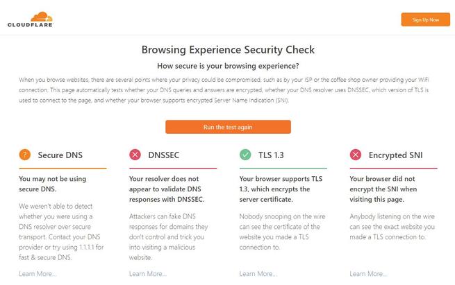 Estándares seguridad navegadores test Cloudflare