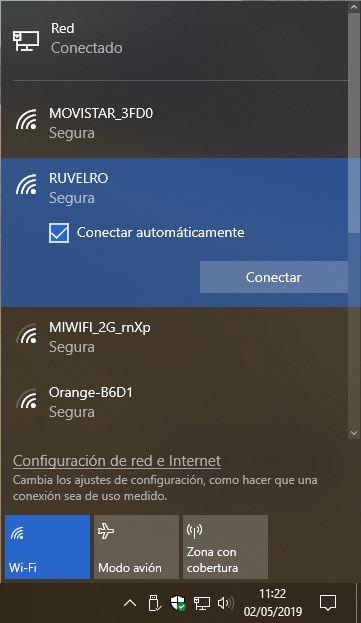 Lista redes Wi-Fi Windows 10
