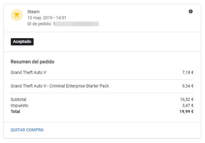Resumen compra Google Gmail
