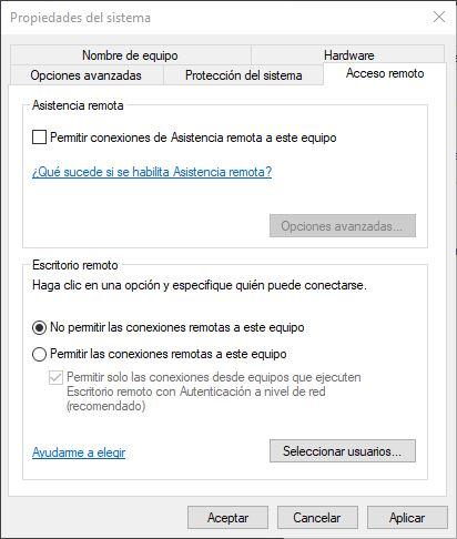 Deshabilitar RDP Windows 10