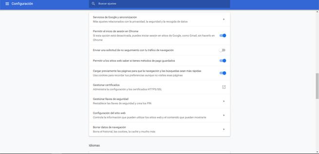 Configuración de privacidad en Google Chrome