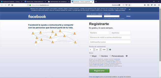 Extensión de Facebook en funcionamiento