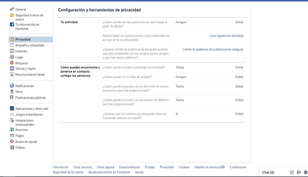 Configurar perfil privado en Facebook