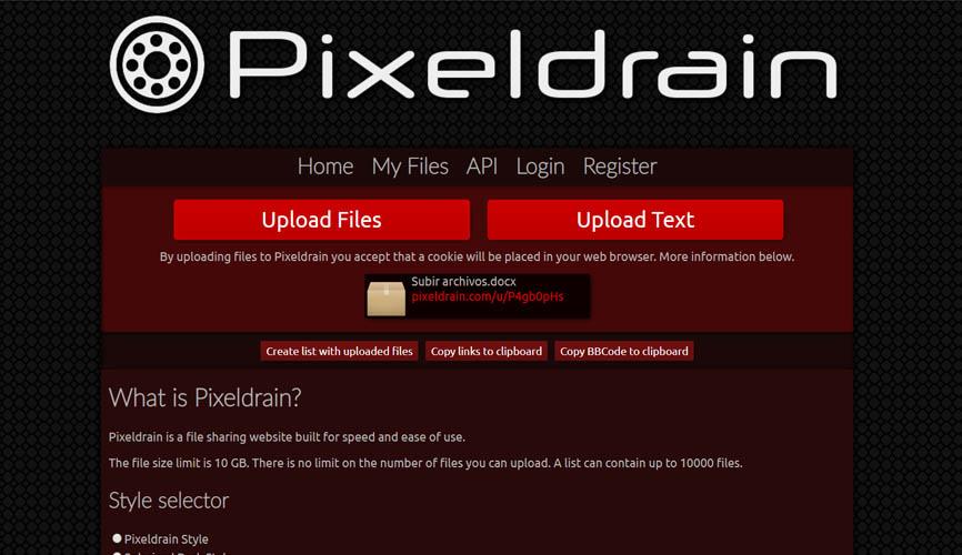 Subir archivos a Pixeldrain